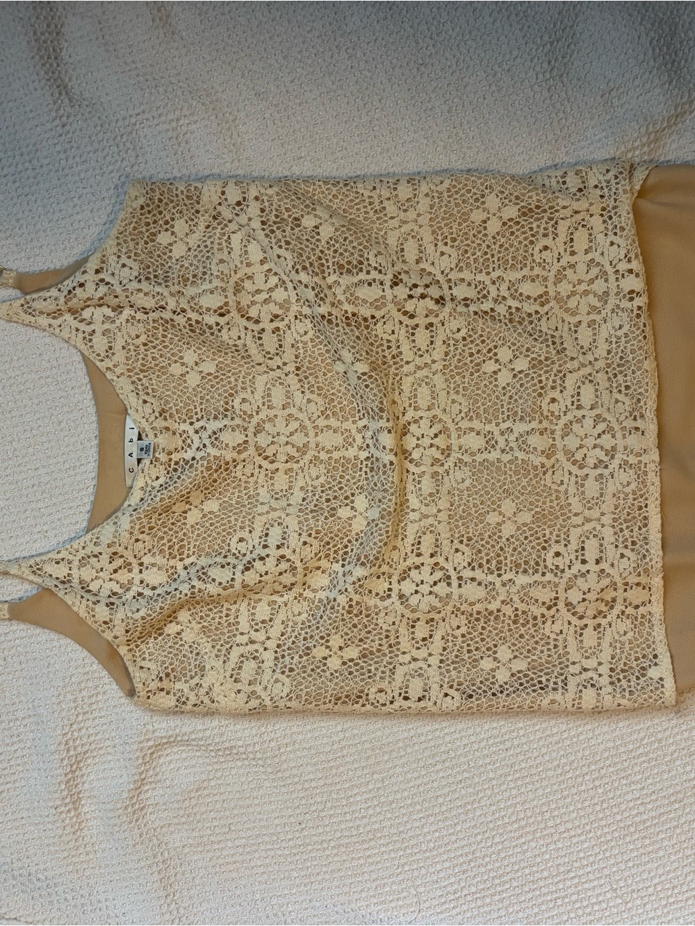 CAbi Lace Overlay Sleeveless Tank Top in Cream